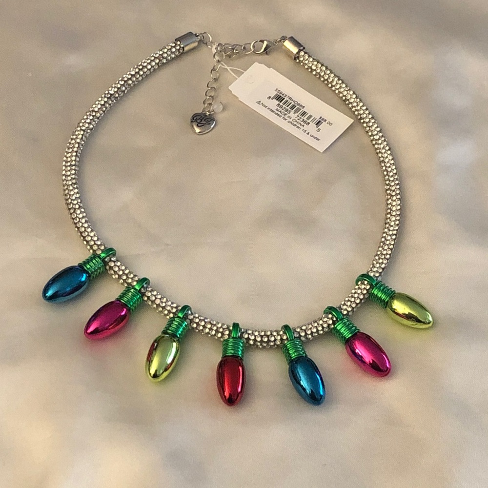 Betsey Johnson Multicolor Christmas Lights Mesh Bib Necklace Crystal Accents NWT